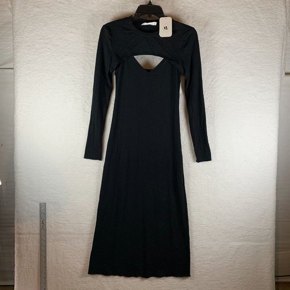 Elodie‎ Sheath Dress Women's Size Medium Black Cut Out Neck Long Sleeve 6365 - Picture 1 of 11